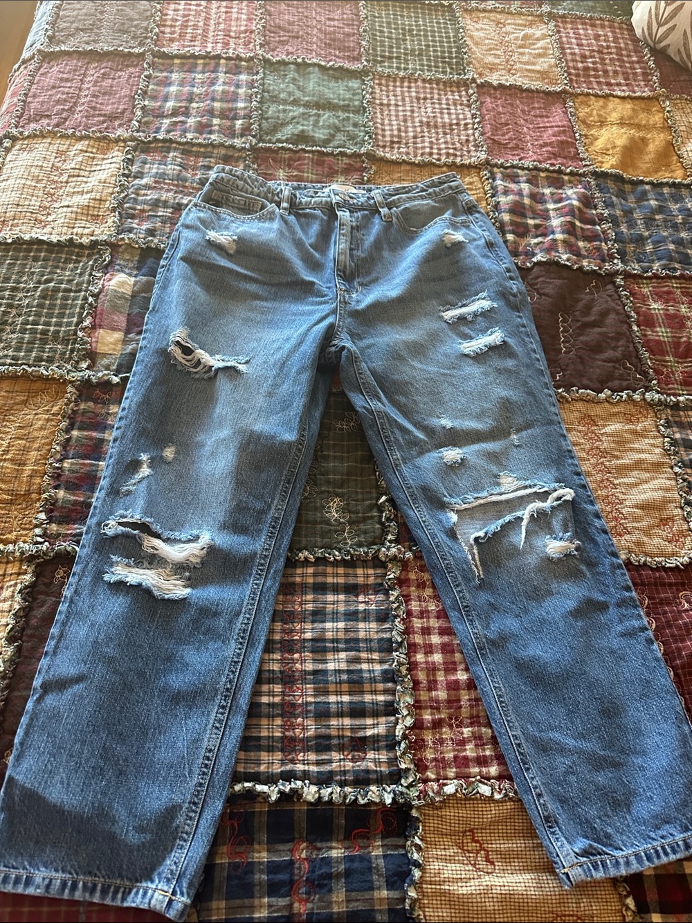 Distressed Blue Denim Ripped Jeans